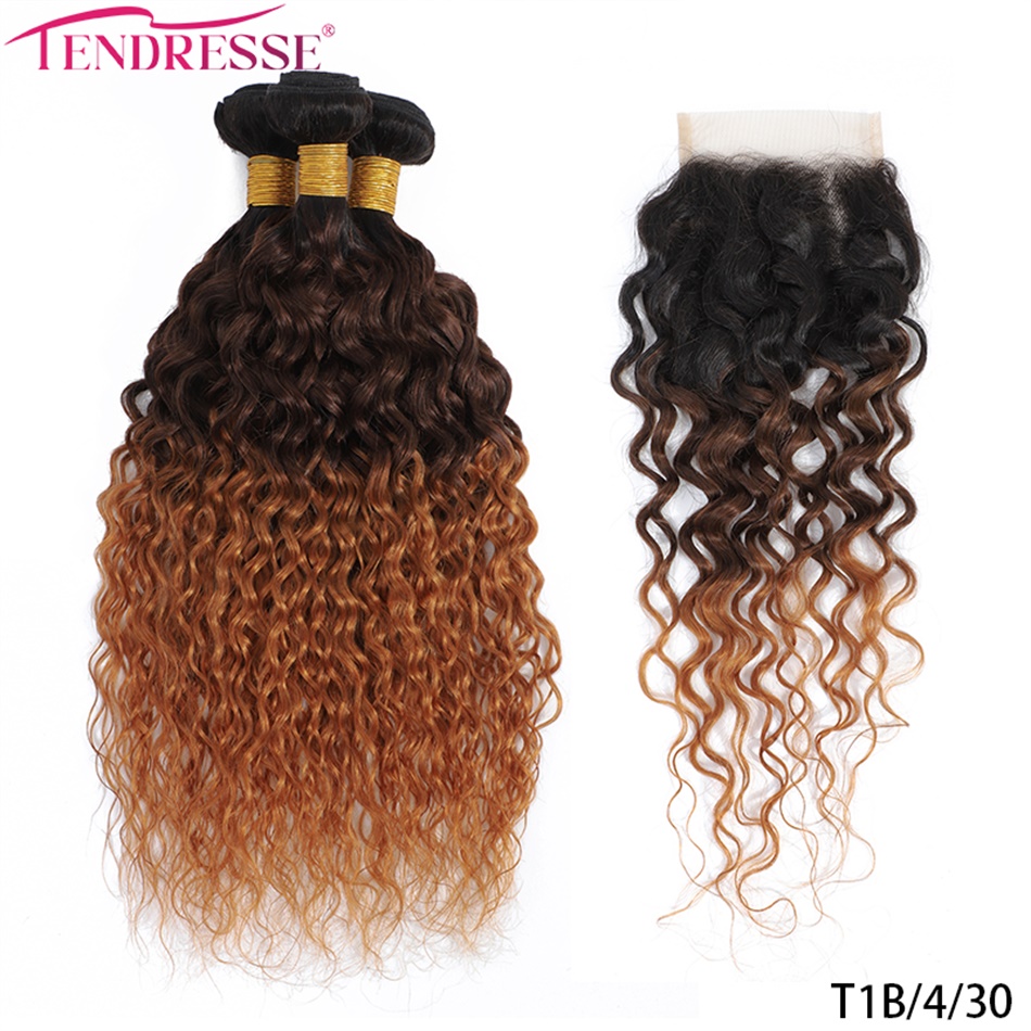Deep Wave 3 Bundles With Closure - 12A Ombre Brazilian Hair Deep Water