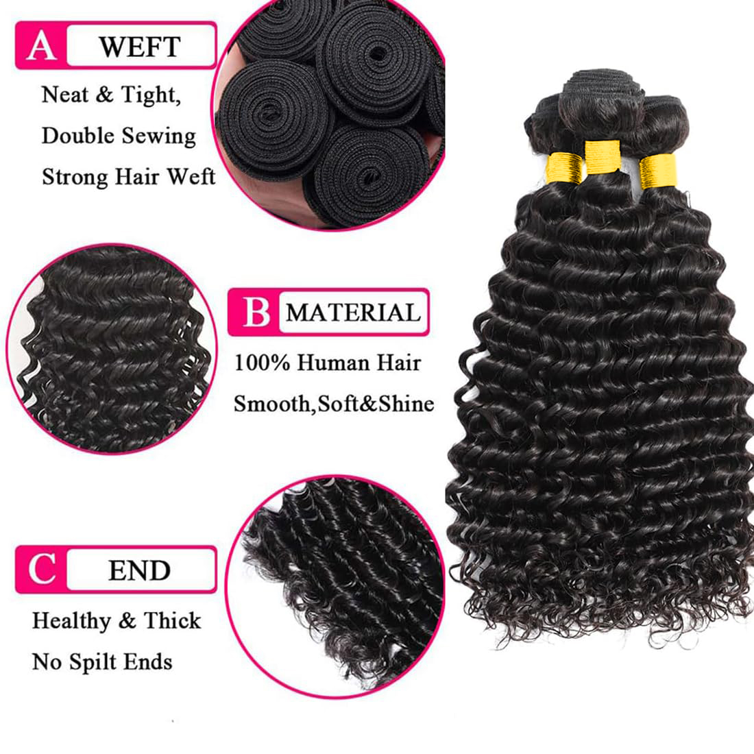 100% Brazilian Virgin Human Ha - đánh giá và giá Deep Wave 3 Bundles With Closure